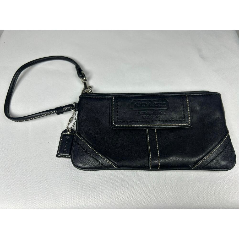 Vintage Coach Black Leather Purse Zip Top Clutch Wristlet